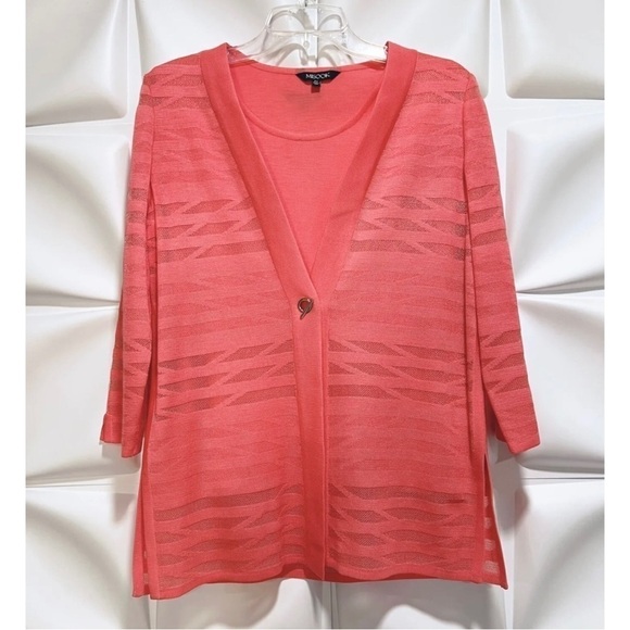 Misook Women Sz PS P S Coral Pink Twinset Cardigan Tank Sweater 2pc Set NEW - Picture 1 of 13